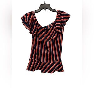 Banana Republic Navy and Orange Ruffle Blouse (S)